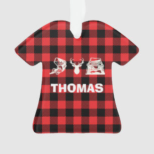 Personalized Bass Bucks Trucks Fishing Red Plaid Ornament