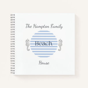 Personalized Beach House, Blue Coastal Stripe  Notebook