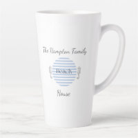 Personalized Beach House Mug, Blue Coastal Stripe