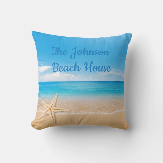 Personalized Beach House Throw Pillow (Front)