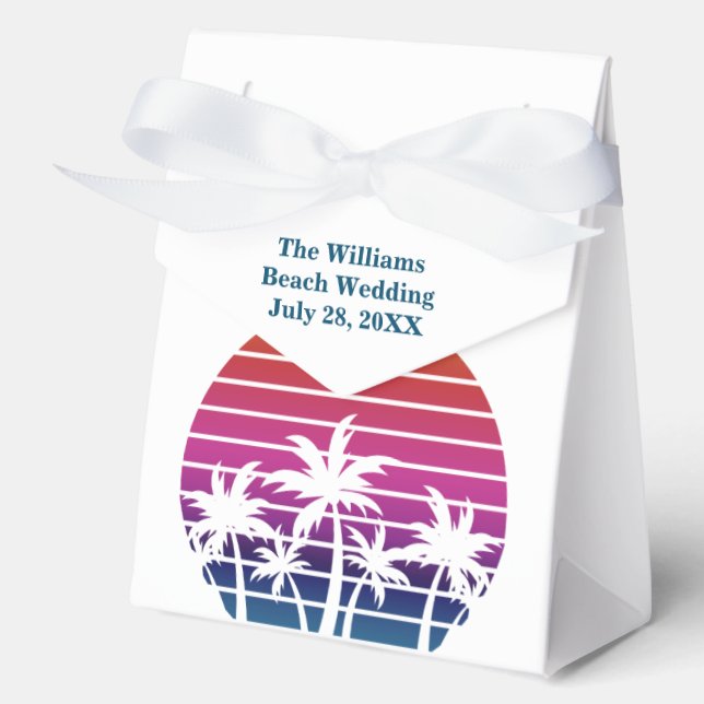 Personalized Beach Wedding Sunset Palm Trees Favour Box (Front)