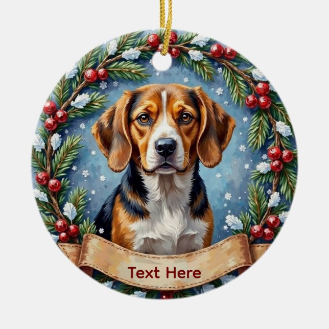 Personalized Beagle Christmas Ceramic Tree Decoration (Front)