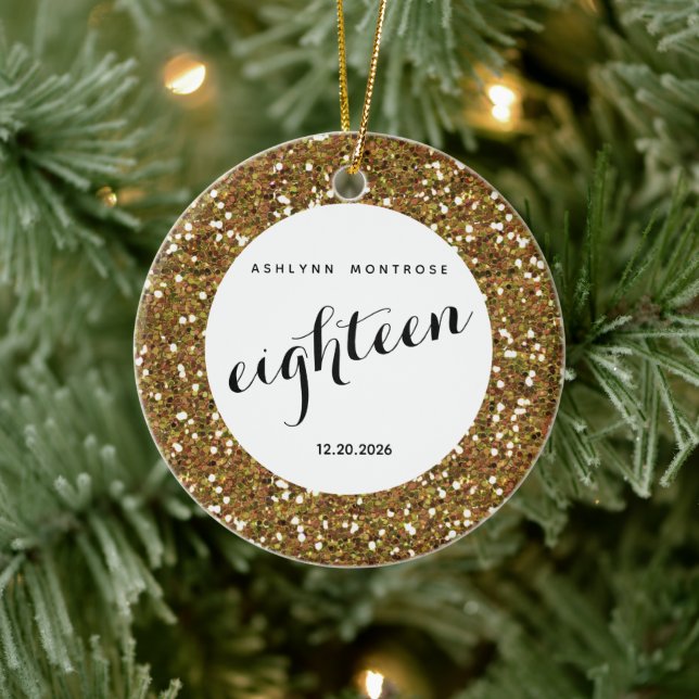Personalized Beautiful Gold Glitter Eighteen Ceramic Tree Decoration (Tree)