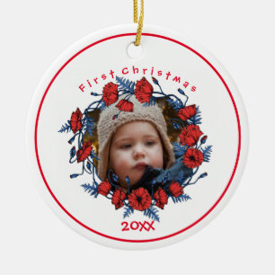 Personalized Beautiful Poppy Wreath Ceramic Tree Decoration