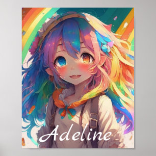 Personalized Beautiful Rainbow Anime Girl Poster