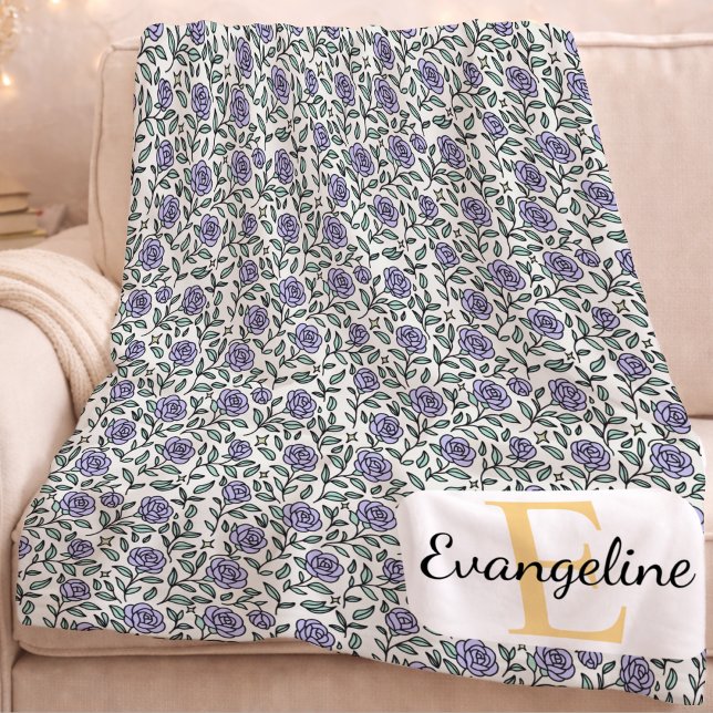 Personalized Beauty Beast Garden Rose Purple Fleece Blanket (Creator Uploaded)