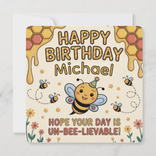 Personalized Bee Birthday Card - Honeycomb Theme