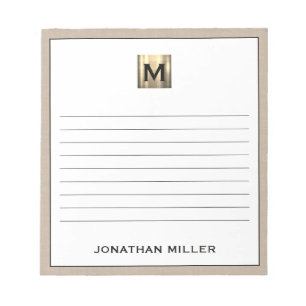 Personalized Beige Linen Gold Monogram Notepad