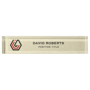 Personalized Beige Linen & Stand in Logo Nameplate