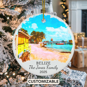 Personalized Belize Ornament, Central America Ceramic Tree Decoration