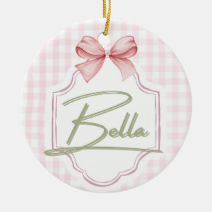 Personalized Bella Baby Girl Nursery Bow&Gingham Ceramic Tree Decoration