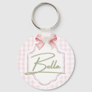 Personalized Bella Baby Girl Nursery Bow&Gingham Key Ring