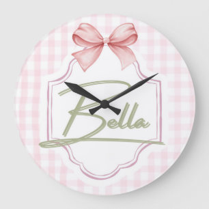 Personalized Bella Baby Girl Nursery Bow&Gingham Large Clock
