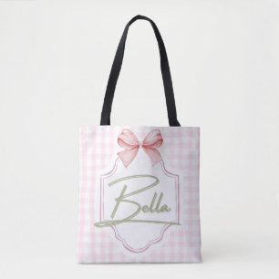 Personalized Bella Baby Girl Nursery Bow&Gingham Tote Bag