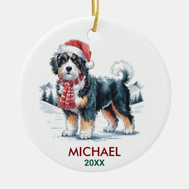 Personalized Bernedoodle Dog Christmas Ceramic Tree Decoration (Front)