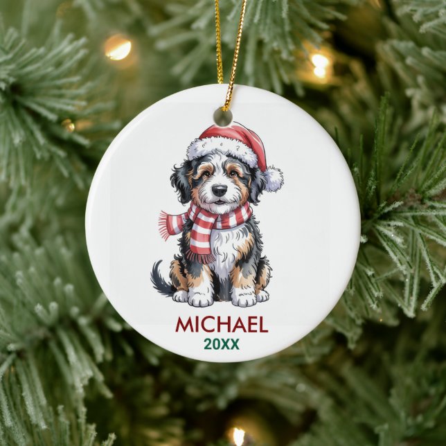 Personalized Bernedoodle Dog Christmas Ceramic Tree Decoration (Tree)