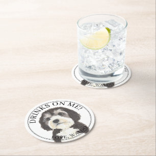 Personalized Bernedoodle Wedding Round Paper Coaster