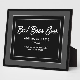 Personalized Best Boss Black White Script Plaque