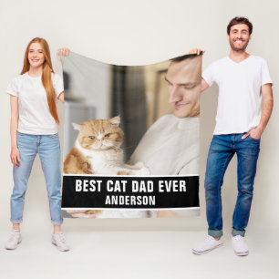 Personalized Best Cat Dad Ever custom Photo Fleece Blanket