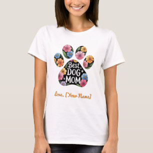 Personalized Best Dog Mom Floral Paw T-Shirt