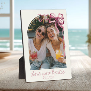 Personalized Best Friends Photo Pink Cute Bow Plaque