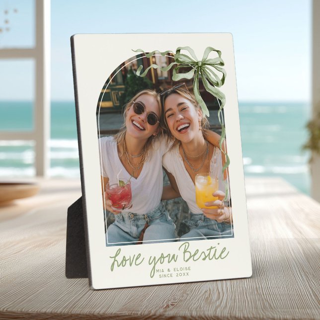 Personalized Best Friends Photo Preppy Sage Bow Plaque (Creator Uploaded)