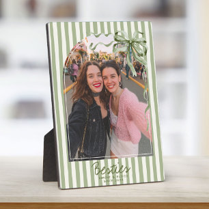 Personalized Best Friends Photo Preppy Stripes Bow Plaque