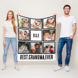 Personalized Best Grandma Ever 8 Photo Collage Fleece Blanket
