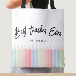 Personalized Best Teacher Ever Rainbow Teacher Tote Bag
