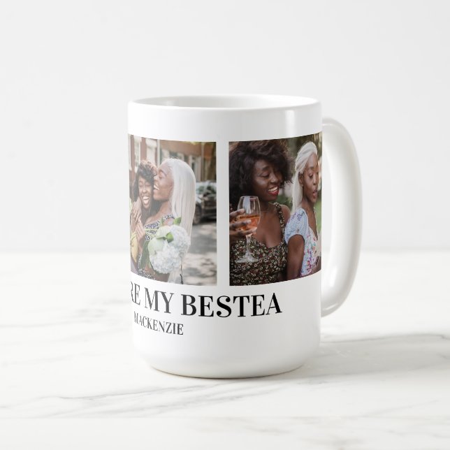 Personalized Bestea (bestie + tea) text 3 photos Coffee Mug (Front Right)