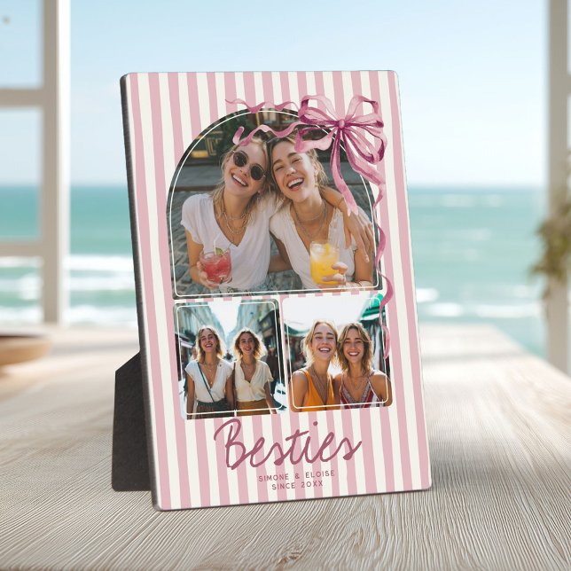 Personalized Besties 3 Photo Collage Blush Pink Plaque (Creator Uploaded)