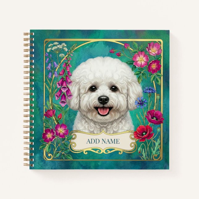 Personalized Bichon Frise Teal Notebook (Front)