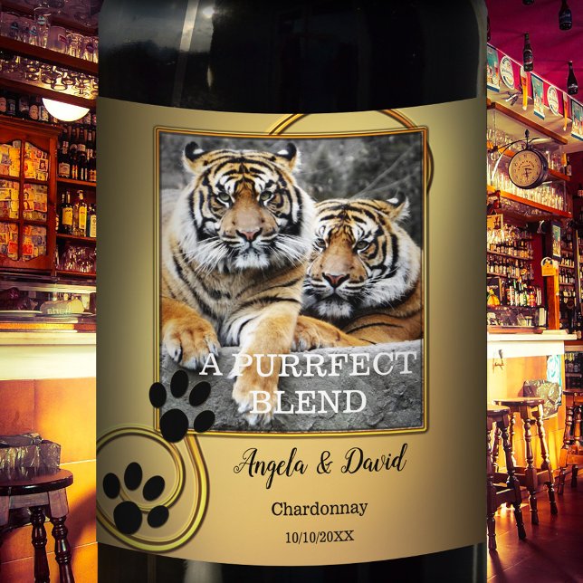 Personalized Big Cats Tiger Wedding Wine Label (Creator Uploaded)