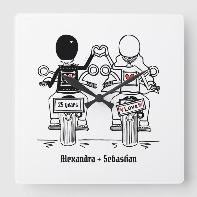 Personalized Biker Motorcycle Anniversary Gift Square Wall Clock (Front)