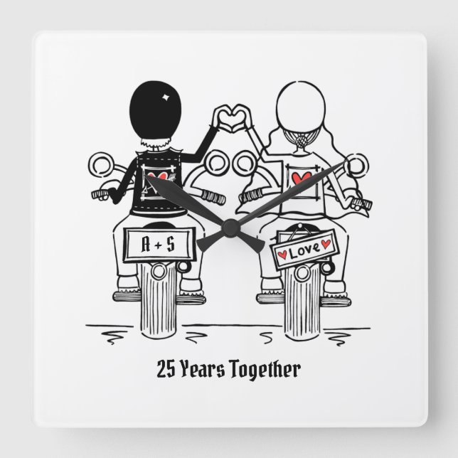 Personalized Biker Motorcycle Anniversary Gift Square Wall Clock (Front)
