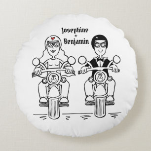 Personalized Biker Motorcycle Wedding Gift Round C Round Cushion