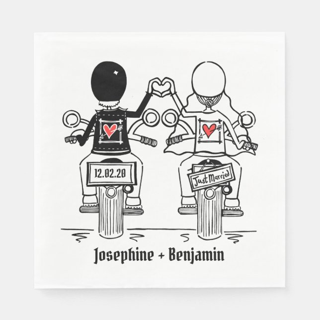 Personalized Biker Motorcycle Wedding Paper Napkin (Front)