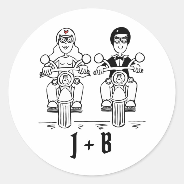 Personalized Biker Motorcycle Wedding Stickers (Front)