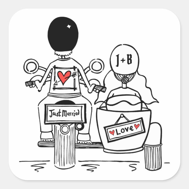 Personalized Biker Motorcycle Wedding Stickers (Front)