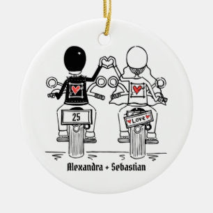 Personalized Biker Wedding Anniversary Gift Ceramic Tree Decoration