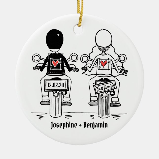 Personalized Biker Wedding Gift Ceramic Decoration (Front)
