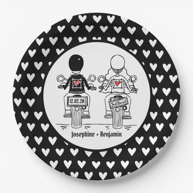 Personalized Biker Wedding Party Food Paper plate (Front)