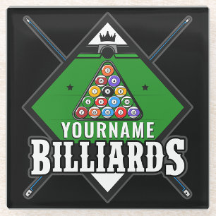 Personalized Billiards NAME Cue Rack Pool Room   Glass Coaster