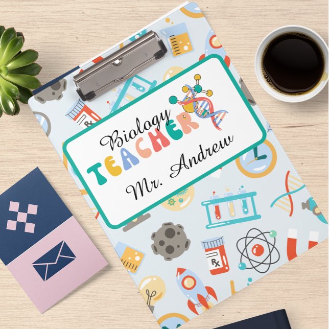 Personalized biology teacher, science teachers day clipboard (Creator Uploaded)
