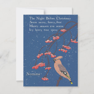Personalized Bird Christmas Eve Poem Illustration Postcard
