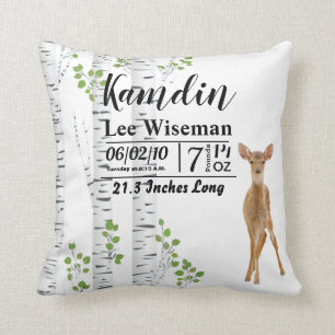 Personalized Birth Pillow Deer Doe Woodland Buck L