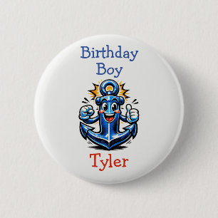 Personalized Birthday Boy Pop Art Anchor 6 Cm Round Badge