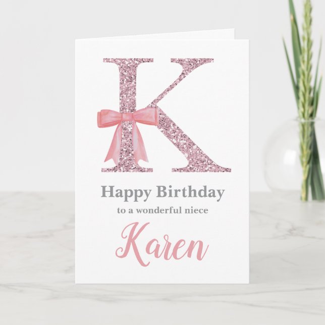 Personalized Birthday Card for Her - Letter K (Front)