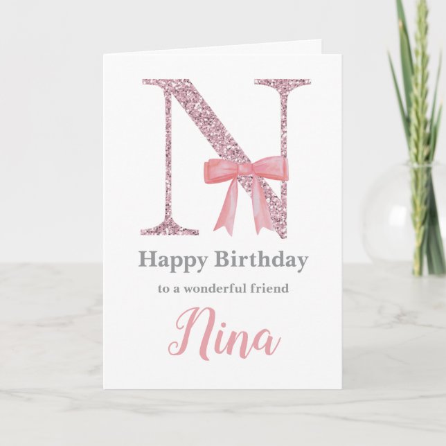Personalized Birthday Card for Her - Letter N (Front)