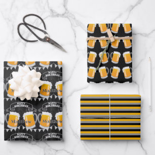 Personalized Birthday Chalkboard Beer Glass Wrapping Paper Sheet